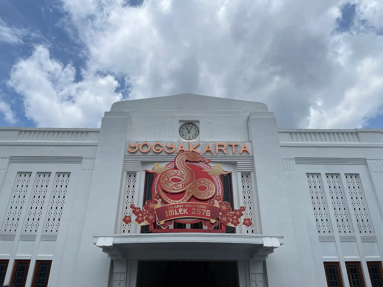 Tugu Station facade in Yogyakarta decorated for Chinese New Year