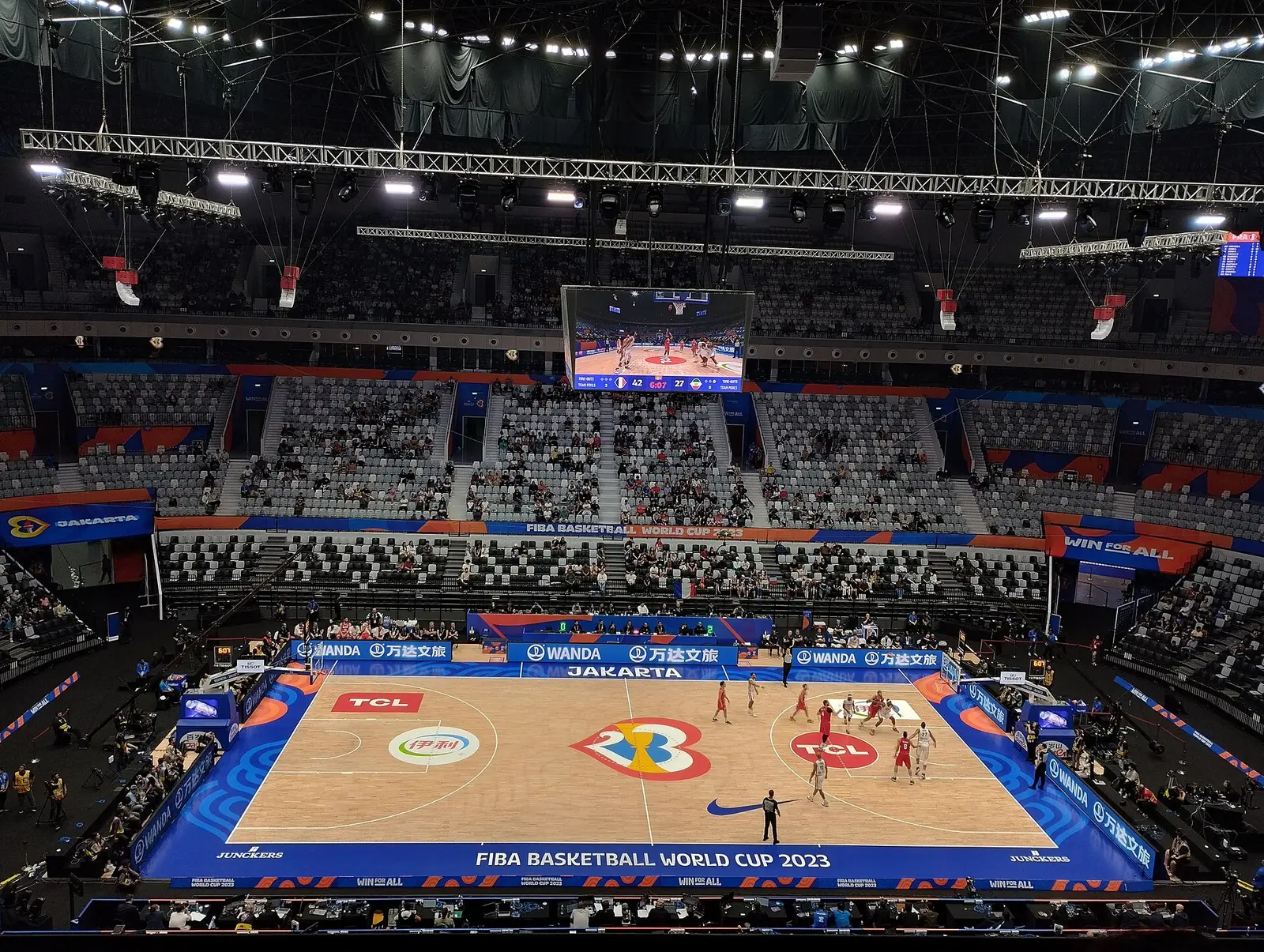 Indonesia Arena interior during a basketball match